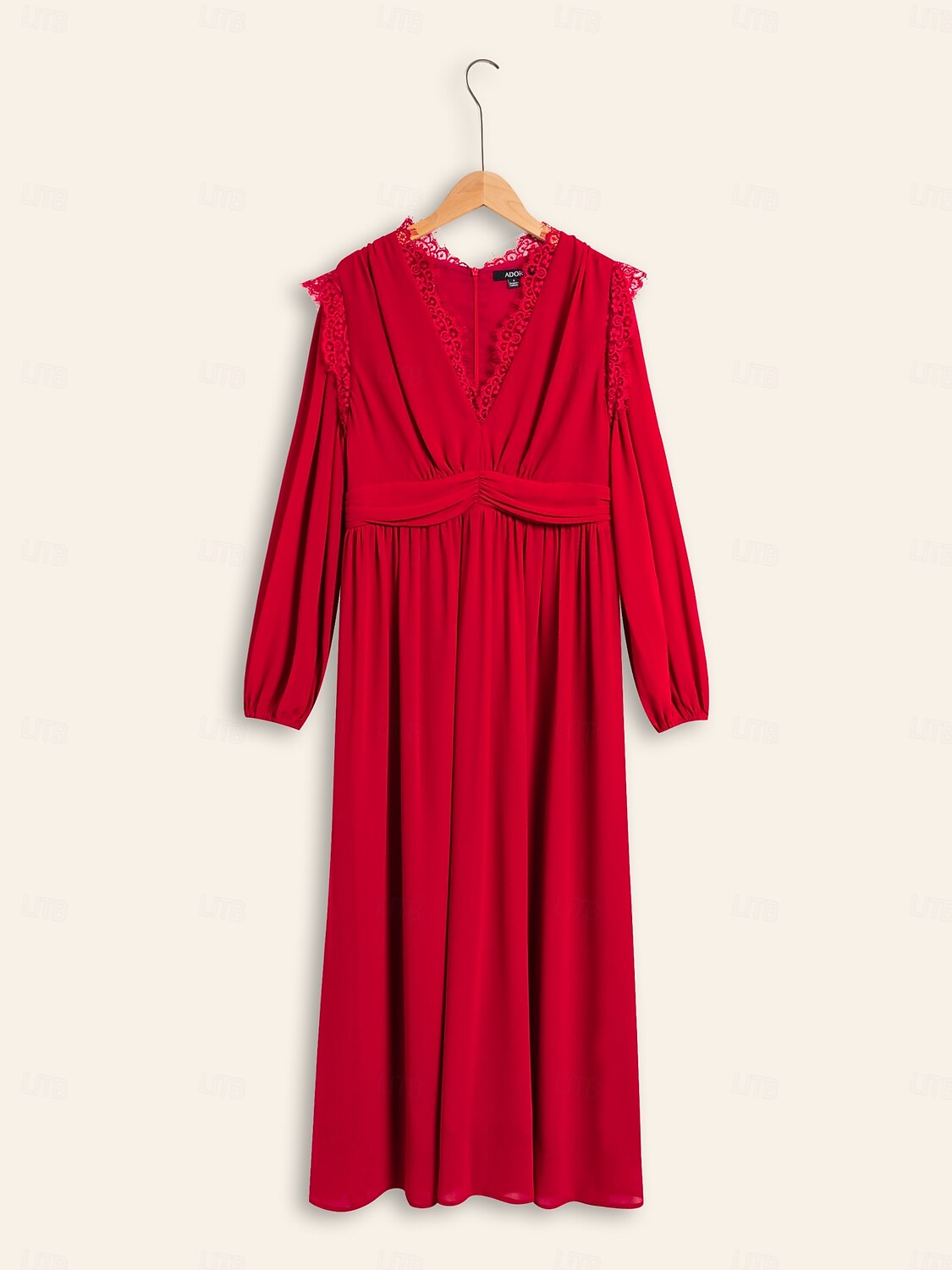 abito lungo da festa in chiffon rosso e pizzo con scollo a V del 2025 a $178.99 –P7