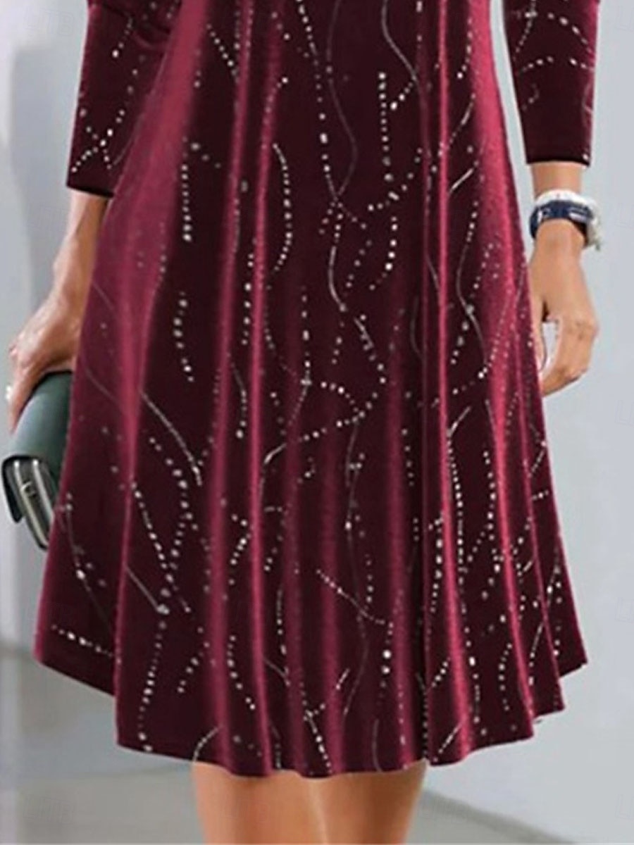 Damen Paillettenkleid Midikleid Pailletten Brautkleider schlicht Gezackter Hals Langarm Wein Farbe 2025 - $43.99 –P3