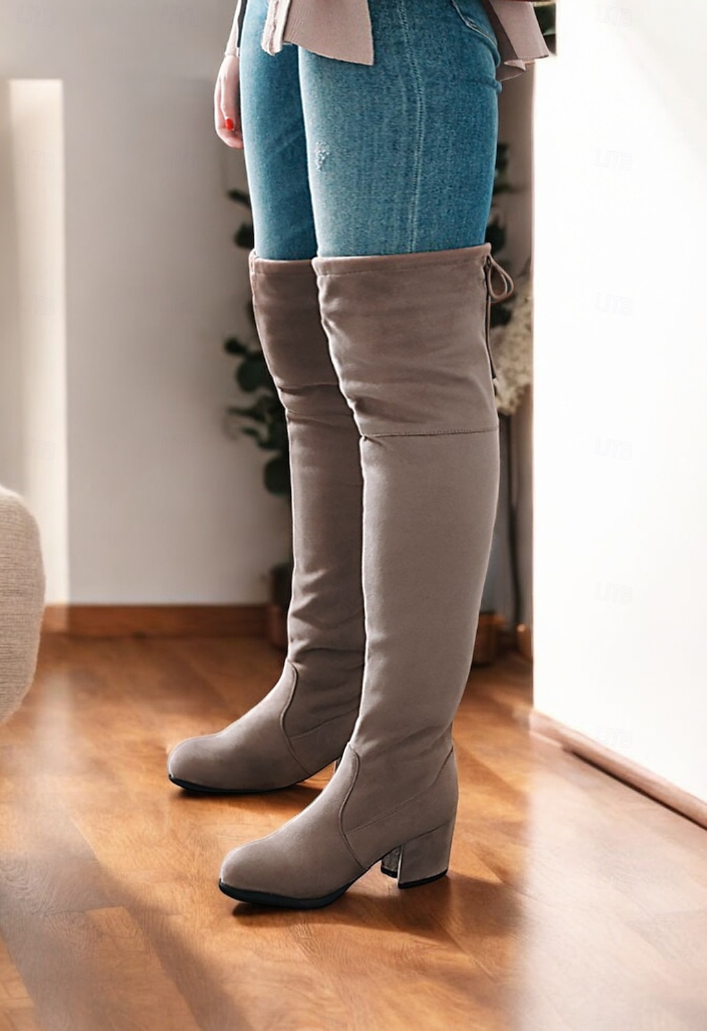 Burgunderfarbene Overknee-Stiefel für Damen mit Blockabsatz und Schnürdetail – stylische hohe Stiefel für Herbst- und Winter-Outfits 2025 - $59.99 –P4