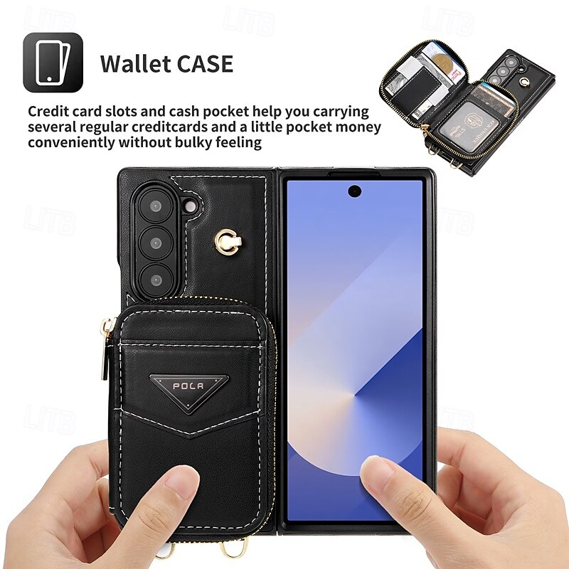 2025年 電話 ケース 用途 Zフォールド6 バックカバー ジッパ－ ストラップ付き リストストラップ付き レトロ風 TPU PUレザー  コレクション – $31.99 –P11