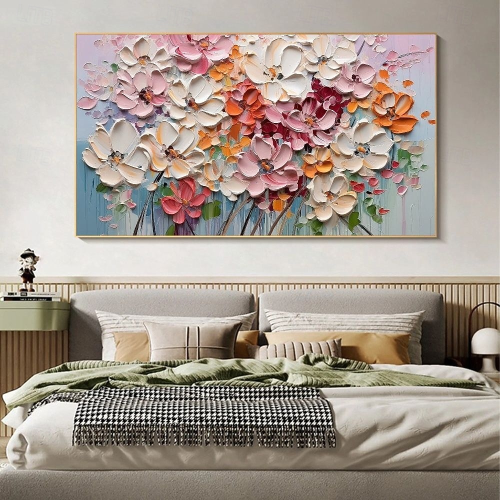 3D-Blumenölgemälde, handgemaltes 3D-Blumengemälde, handgefertigtes Palettenmesser, Blumen-Ölgemälde, Wandkunst, großes 3D-Strukturgemälde, moderne dekorative Gemälde, impressionistisches abstraktes 2025 - $69.99 –P4