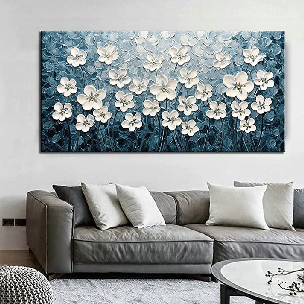 Ölgemälde handgemaltes 3D-Blumengemälde, handgefertigtes Palettenmesser, Blumen, Ölgemälde, Wandkunst, großes 3D-weißes Strukturgemälde, moderne dekorative Gemälde, Impressionismus, abstraktes weißes 2025 - $116.99 –P4