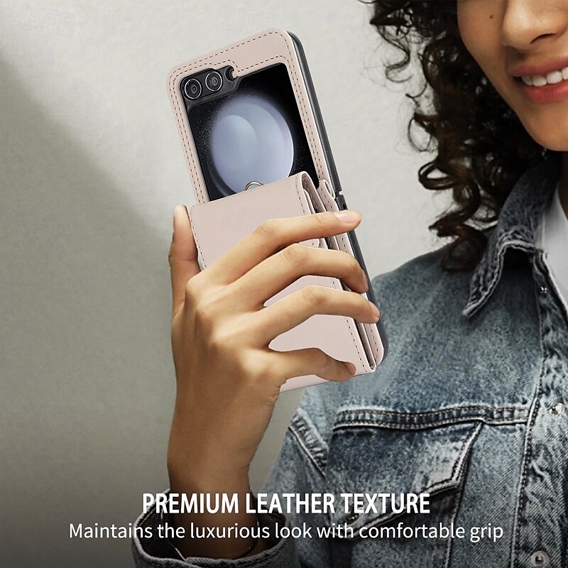 Phone Case For Z Flip 6 Z Flip 5 Z Flip 4 Z Flip 3 Back Cover with Stand Holder with Lanyard Card Slot Retro TPU PU Leather 2025 - $23.99 –P16
