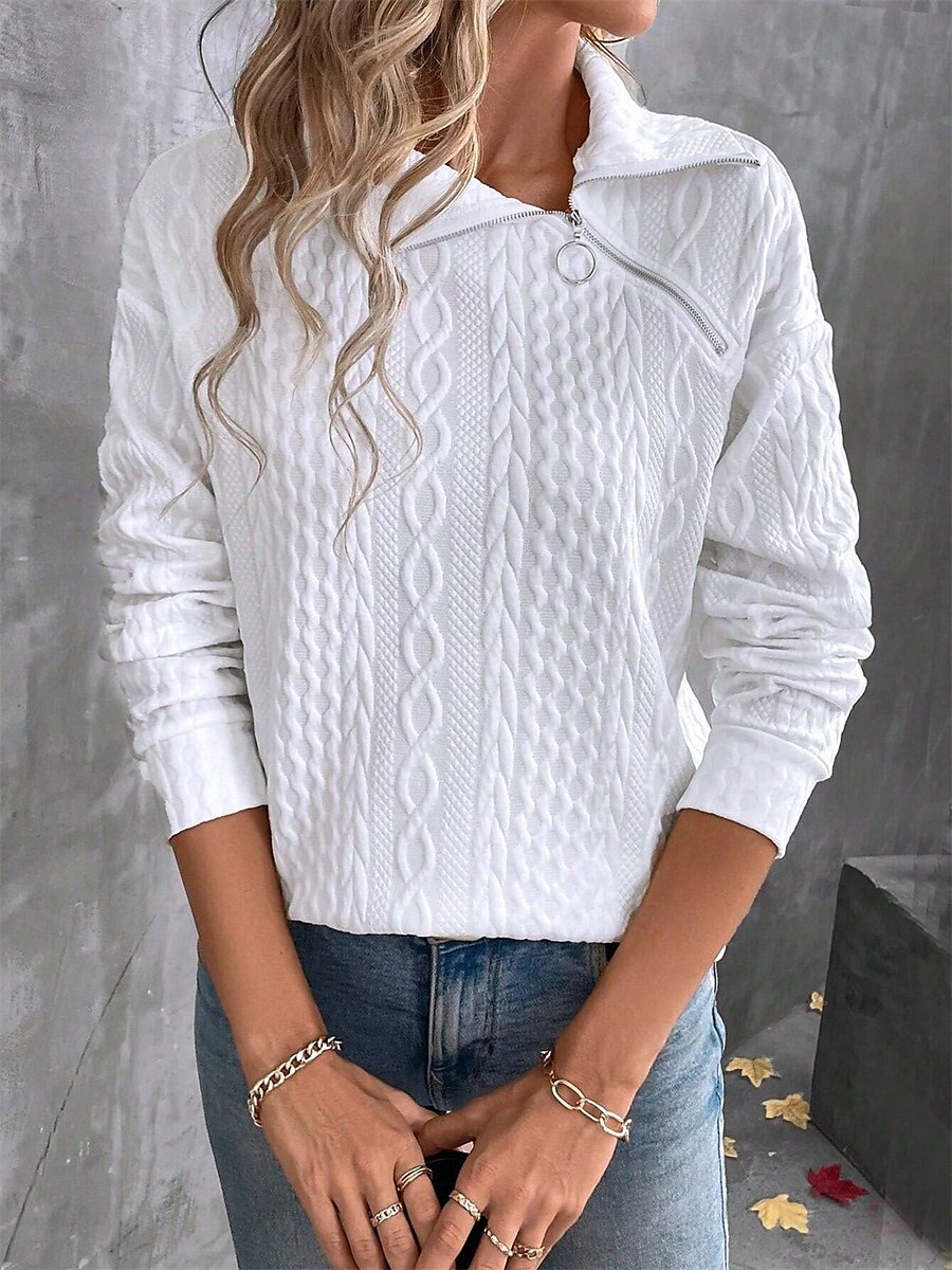 Damen Hemd Bluse Feste Farbe Basic Brautkleider schlicht Langarm Hemdkragen Normale Oberteile Täglich Zip Weiß Herbst Winter 2025 - $32.99 –P3