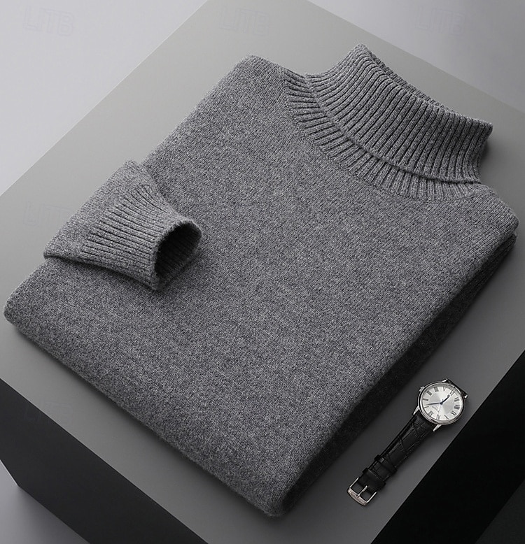 Herr Polotröja Sticka Ensfärgat Polokrage Stickat Elegant Jul Utomhus Kläder Höst Vinter Svart Vit S M L 2025 - $75.99 –P7
