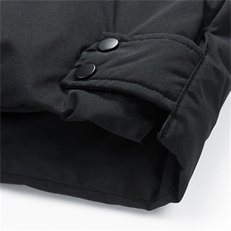 Men's Winter Jacket Puffer Jacket Hoodie Jacket Parka Pocket Polyster Fleece lined Daily Wear Date Vacation Long Fashion Casual Comfortable Thermal Warm Fall & Winter Solid / Plain Color Black Army 2025 - $52.99 –P10