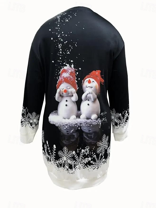 Kvinnors maxiklänning sweatshirtklänning avslappnad klänning petite klänning skiftklänning elegant stilren julsemester fest vanlig passform jultomte långärmad rund halsringning svart och vit svart 2025 - $27.99 –P2