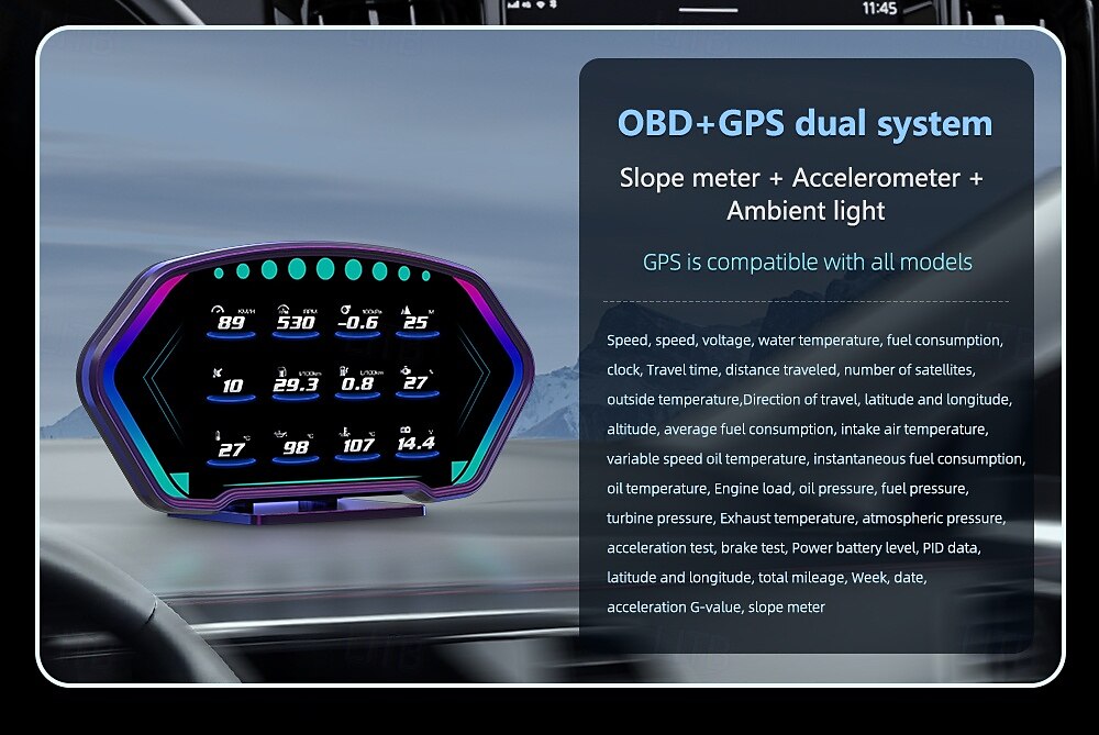 2025年 p3 gps スピードメーター hud obd2 ヘッドアップディスプレイ オンボードコンピューター 車の電圧 rpm 水温 傾斜計 アラームゲージ付き  コレクション – $118.99 –P2