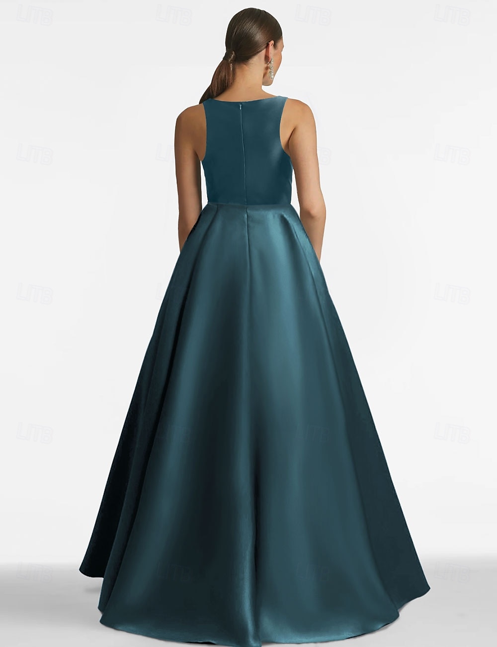 Blau A-Linie Abendgarderobe Elegantes Kleid Formal Fußlänge Ärmellos Juwelenhals Tasche Satin mit Applikationen 2025 - $189.99 –P4