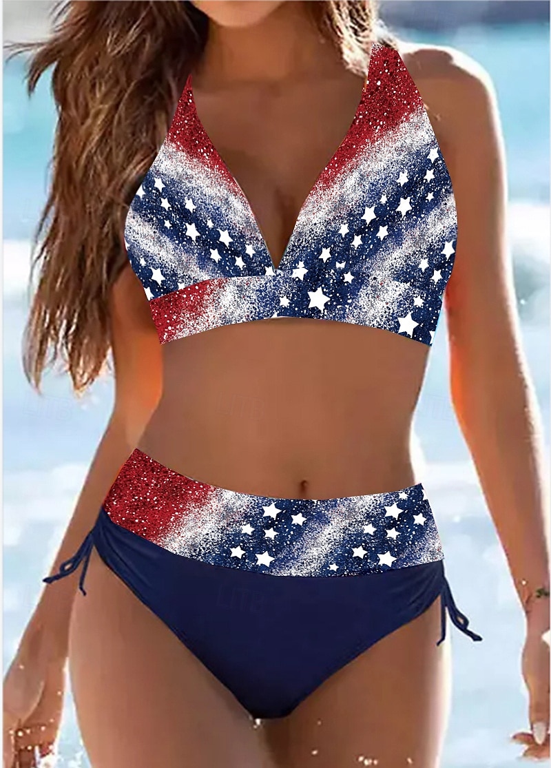Femme Maillots de Bain Bikinis Maillot de bain Vacances Drapeau Rayé Sans Bretelles Maillots de bain de 2025 ? $23.99 –P1
