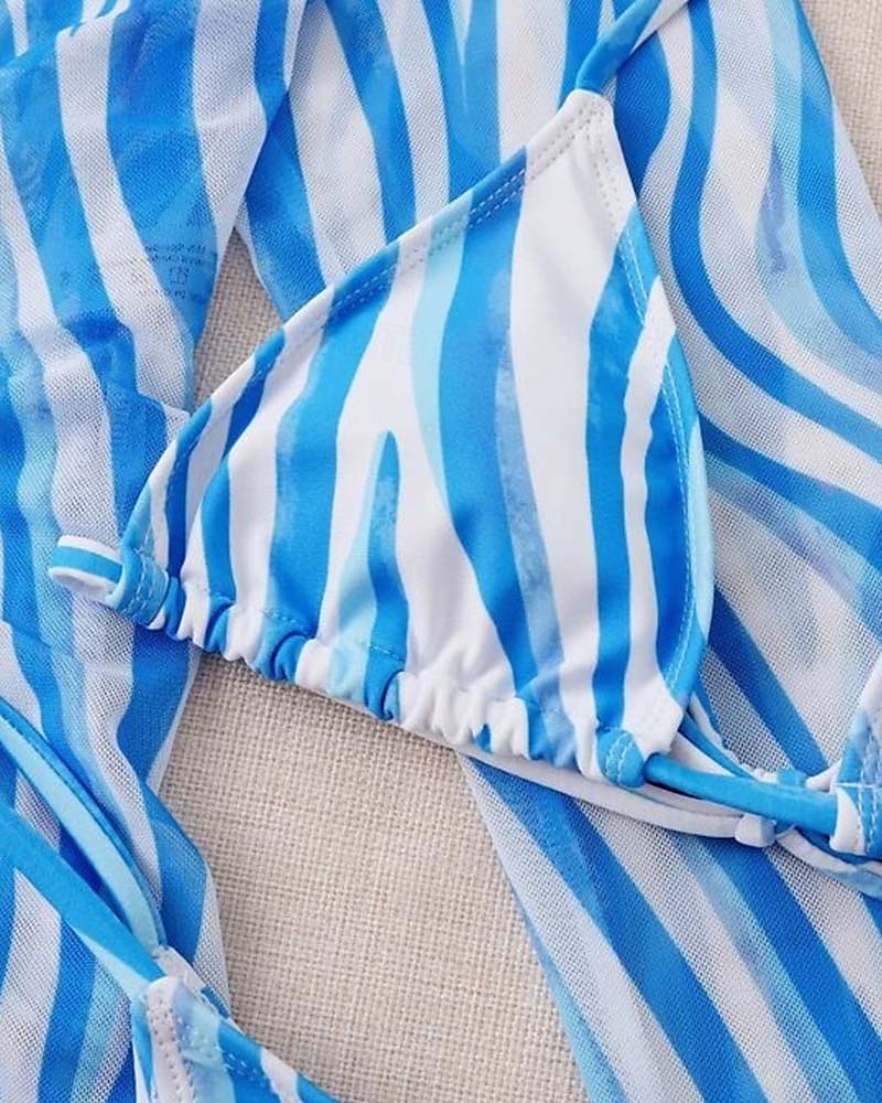 Dame Badetøy Bikini Tre stykker Frekk Badedrakt Åpen rygg Tynn Ferie Strand Klær Sebramønster Grimehals Langermet Badedrakter 2025 - $32.99 –P8