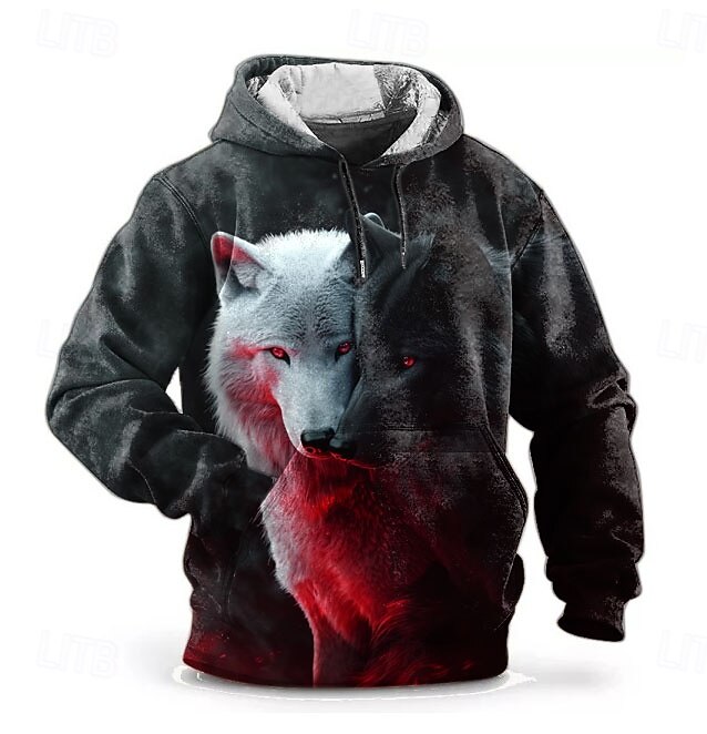 Hombre Lobo Sudadera Sudaderas Sudadera Manga Larga Sudadera con capucha Con Capucha Moda Impresión 3D Deporte Ropa de calle Negro Estampado Bolsillo delantero Primavera & Otoño Diseñador 2025 - $29.99 –P1