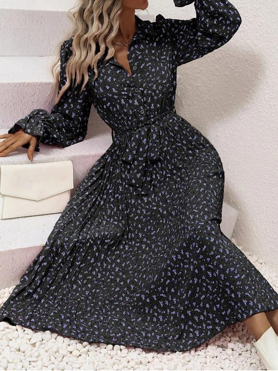 robe midi à fleurs à col en V et manches longues pour femme printemps automne de 2025 ? $33.99 –P3