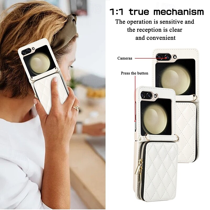 Phone Case For Z Flip 6 Z Flip 5 Z Flip 4 Z Flip 3 Back Cover with Stand Holder Zipper Card Slot Retro TPU PU Leather 2025 - $26.99 –P17