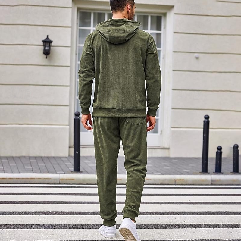 Men's Sweatshirt Tracksuit Sweatsuit Black Army Green Red Navy Blue Light Grey Hooded Plain Drawstring 2 Piece Sports & Outdoor Daily Holiday Streetwear Basic Casual Winter Spring &  Fall Clothing 2026 - $48.99 –P2