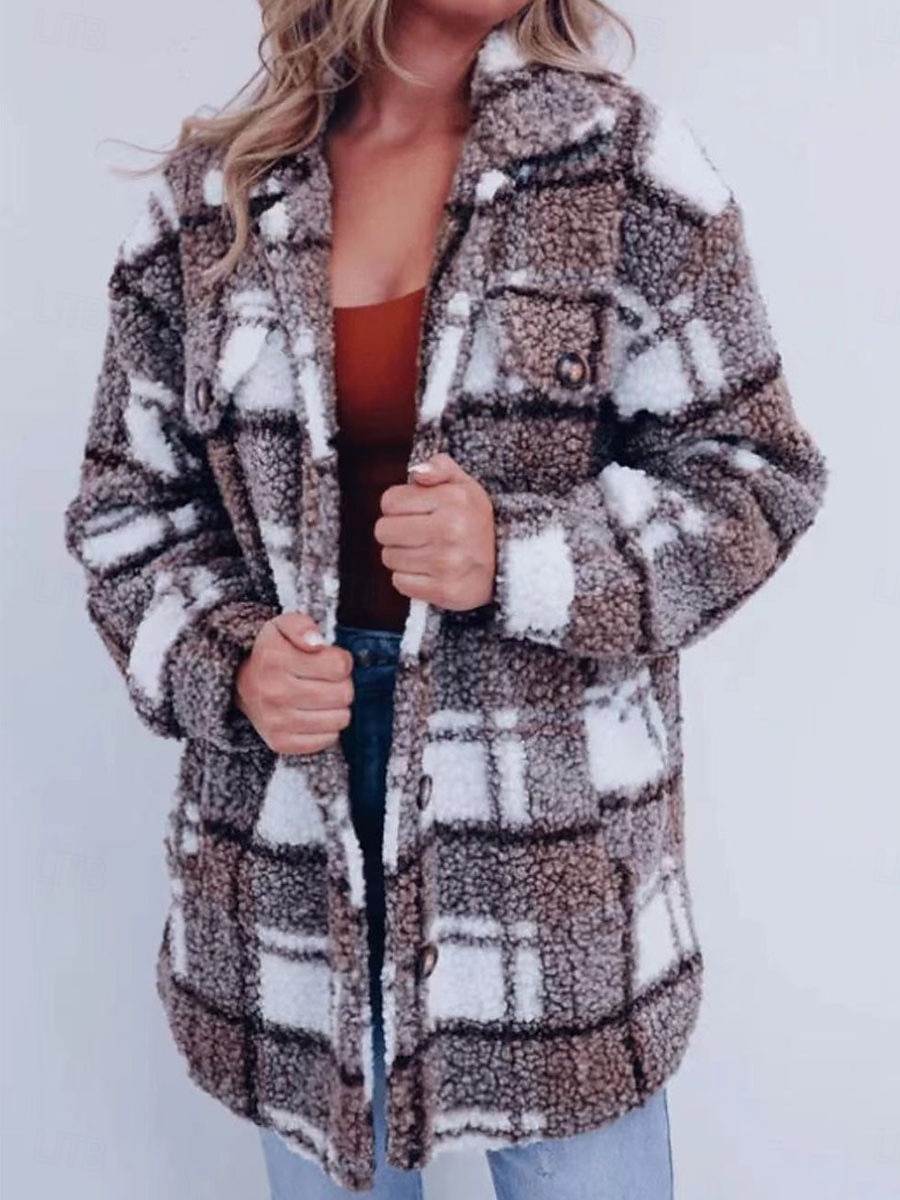 Femme Veste Polaire Manteau en peluche Chaud Respirable Poche Doublé en Polaire Décontractées Plaid Vacances Plein Air Usage quotidien Sortie Boutonnage Simple Longue Col rabattu Standard manche de 2025 ? $52.99 –P5