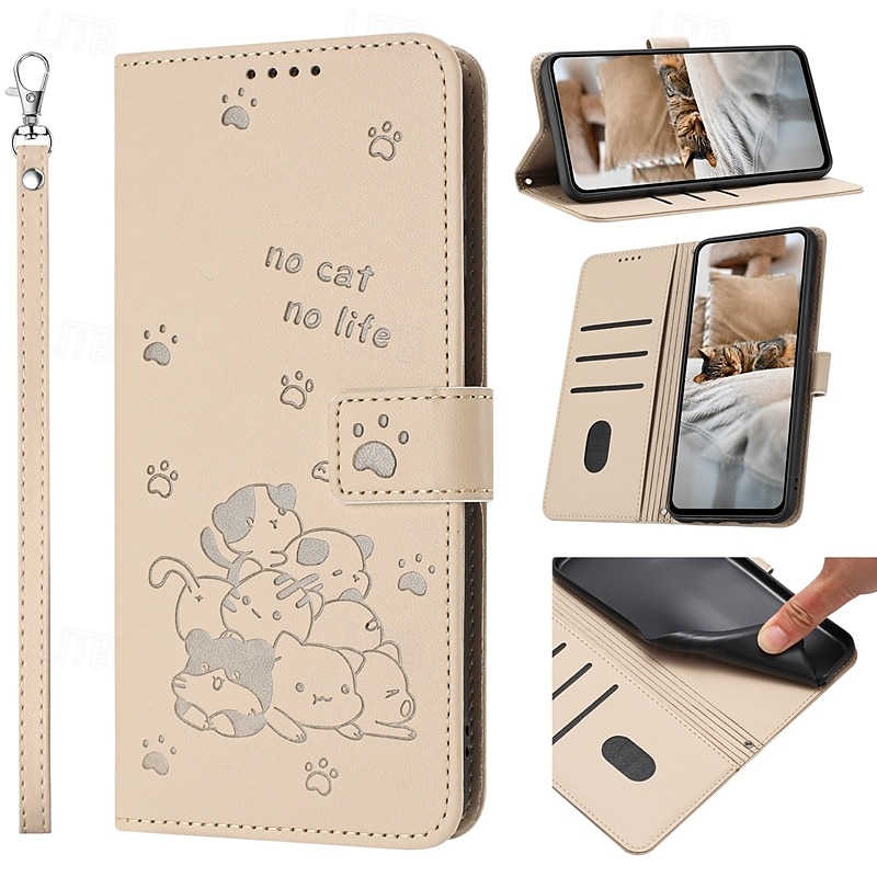 telefone Capinha Para iPhone 16 Pro Max Plus iPhone 15 Pro Max Plus iPhone 14 13 12 11 Pro Max Plus Mini SE Capa para Cartão Wallet Com Suporte Proteção de corpo inteiro com pulseira Gato Retro TPU de 2025 por $16.99 –P1