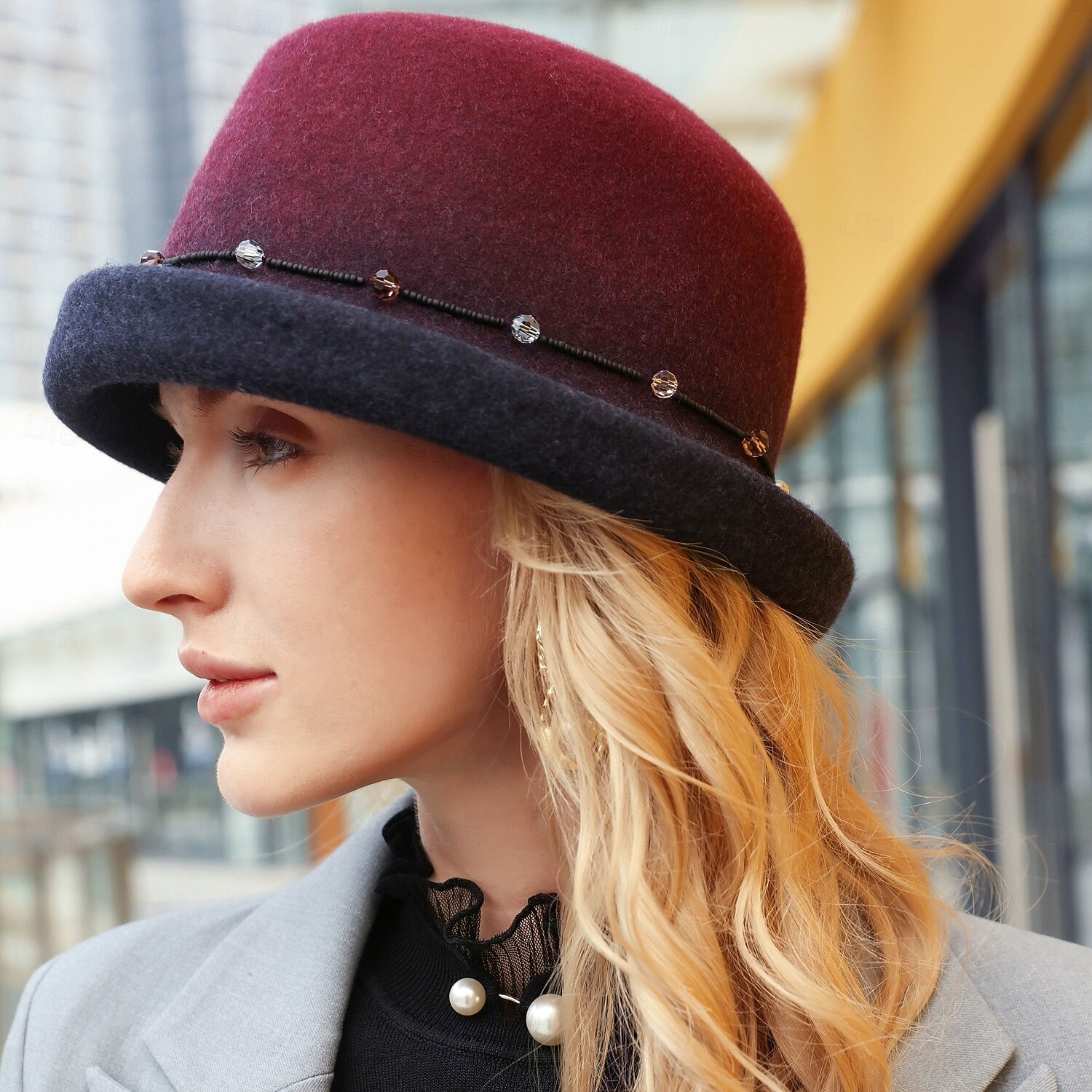 cappelli 100% lana cappello a bombetta / cloche cappello da pescatore cappello fedora matrimonio tè festa elegante britannico con berretto perline copricapo copricapo del 2025 a $49.99 –P8