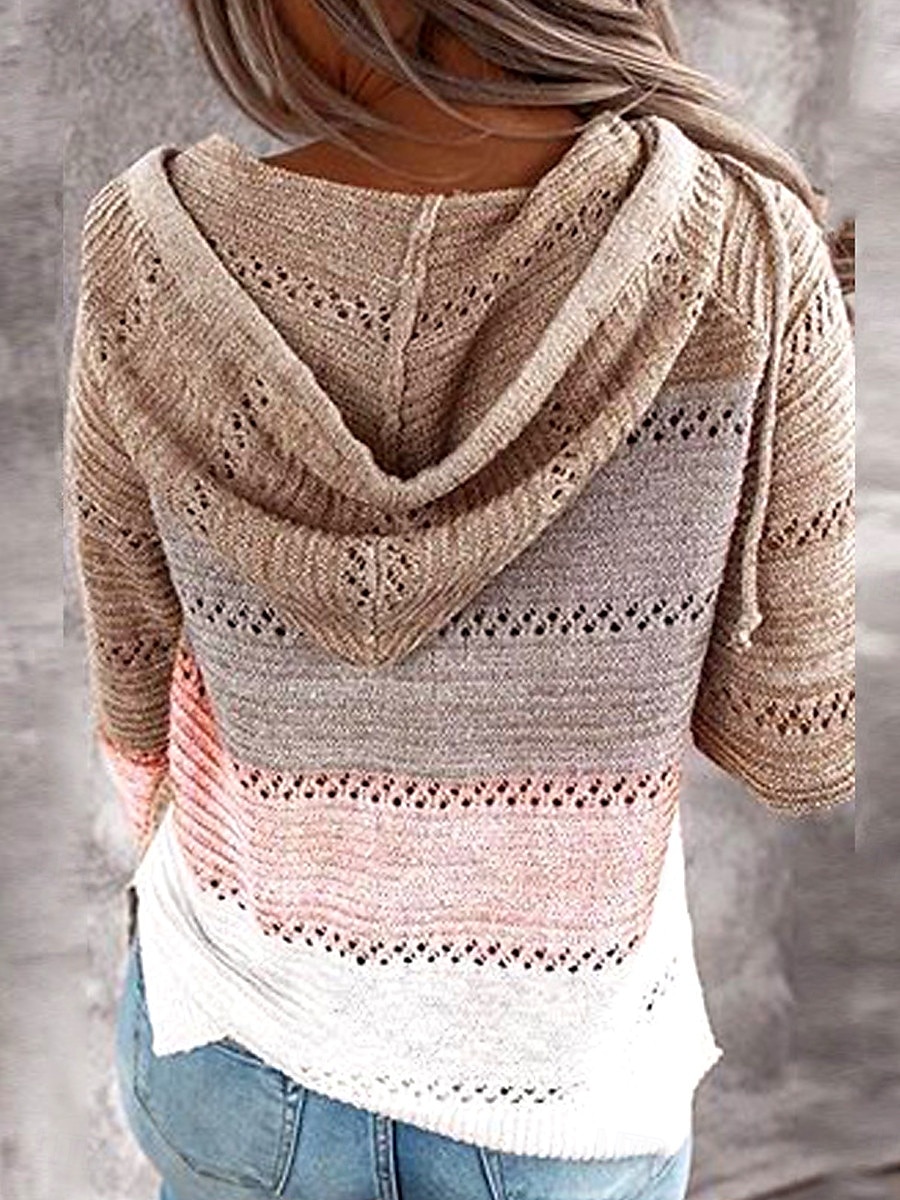 Dame Genser Pullover genser Fritid Myk Stripet Riflet Med hette Strikket Langermet Vanlige topper Strikke utendørs Daglig Helg Rosa Vin Høst Vinter 2025 - $52.99 –P2