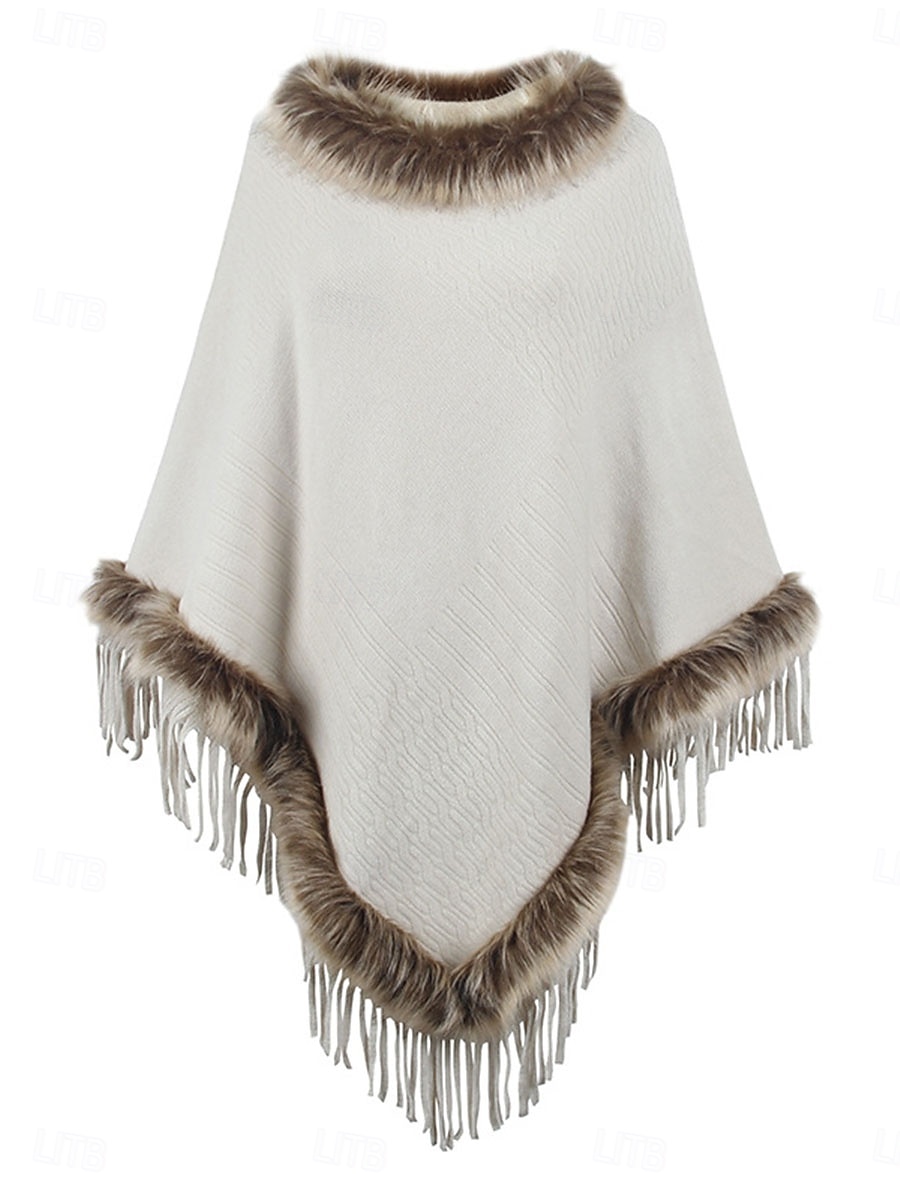Cape / Capes Femme Extérieur Plein Air Usage quotidien mode Décontractées Franges Garniture en fausse fourrure Normal Manteau Rouge Abricot Café Automne Hiver Pullover Mao Standard Taille unique de 2025 ? $29.99 –P6