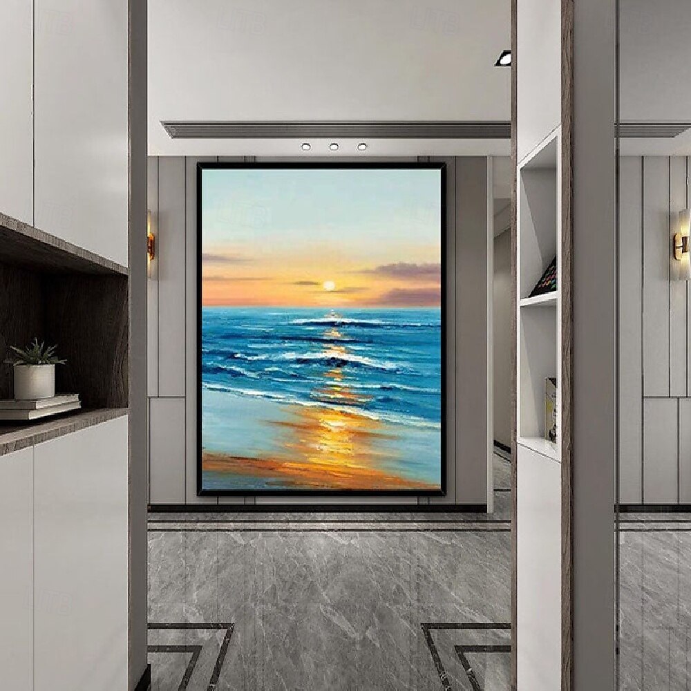 handgemachtes 3D-Ozean-Ölgemälde, handgemachte Wandkunst, blaues riesiges Wellen-Ölgemälde auf Leinwand, handgemaltes Meereswellen-strukturiertes 3D-abstraktes Gemälde, Strandlandschaft, Himmel, 2025 - $116.99 –P1