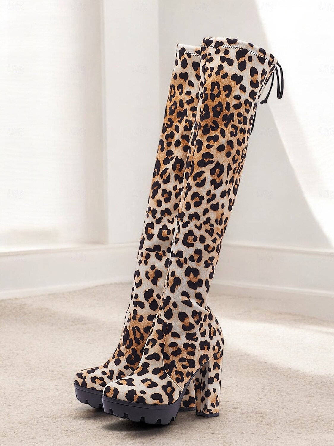 botas plataforma femininas acima do joelho com salto alto grosso e fecho de cordão, estilo sexy na altura da coxa para baladas e festas de 2025 por $64.99 –P3