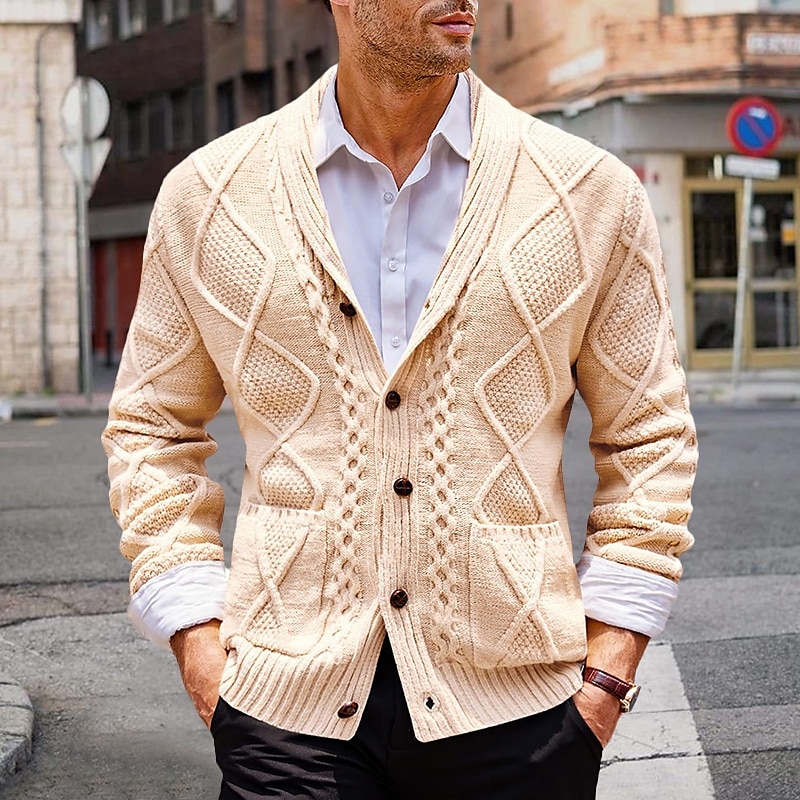 Herren Strickjacke Strickpullover Gedrehtes Stricken Standard Knopf hoch Seitentaschen Feste Farbe Kargen Modisch Klassisch Freizeitskleidung Verabredung Bekleidung Herbst Winter Schwarz Blau S M L 2025 - $44.99 –P5