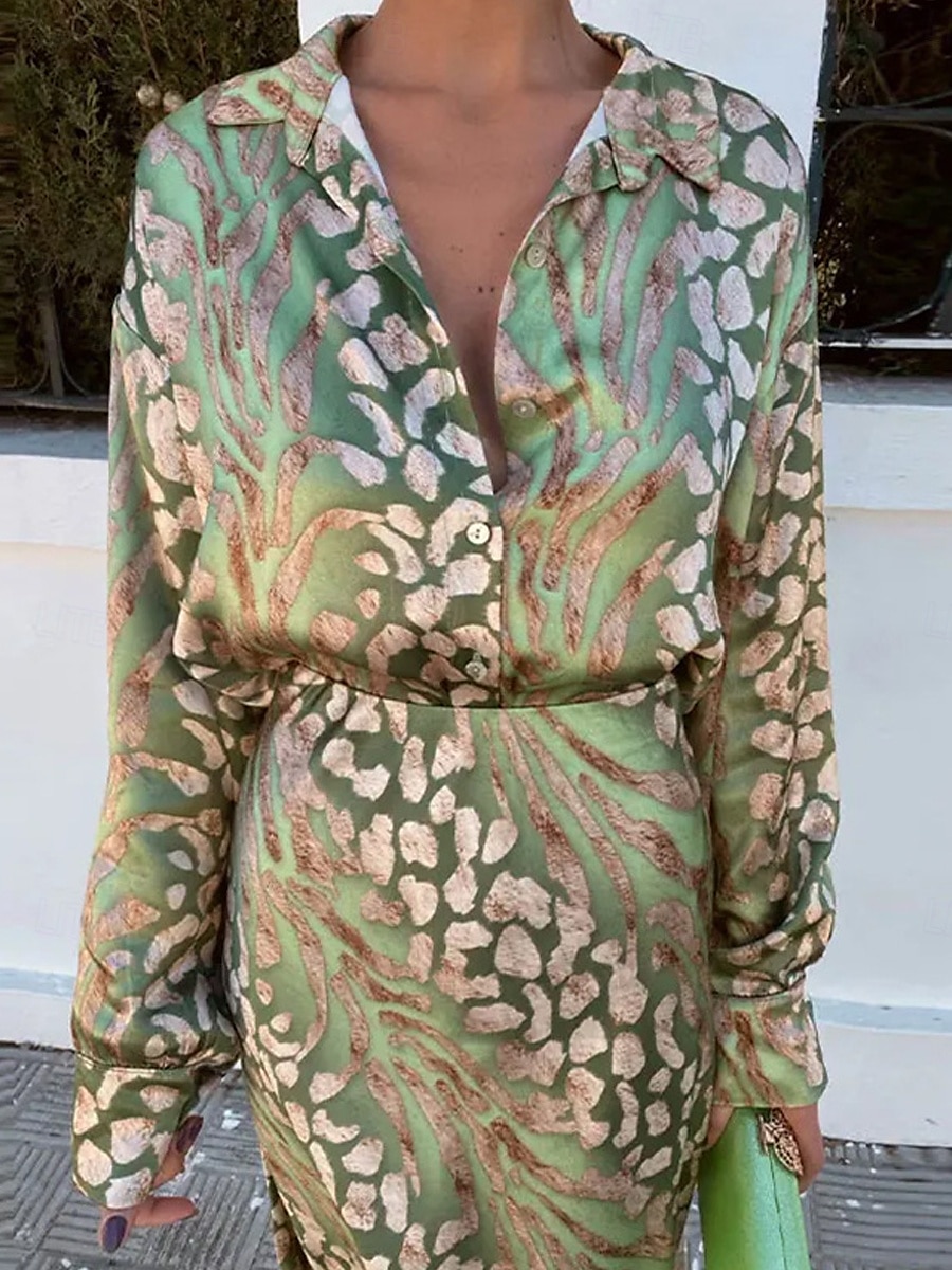 Per donna Elegante Camicia Amo a matita Manica lunga A V Ambra Stampa Da mare Appuntamento Rosa Verde Primavera Standard del 2025 a $27.99 –P3