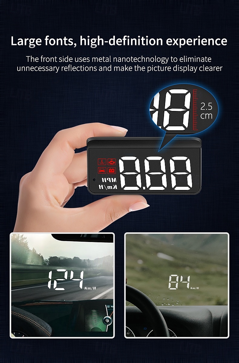 Car HUD Head Up Display Car Portable Speed Monitor Car Universal HUD with OBD Cable Speedometer Engine RPM Warning Mileage Measurement All in One 2025 - $33.99 –P5