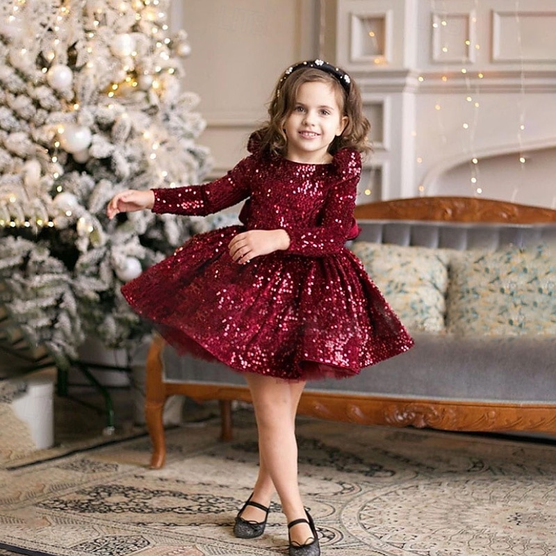 kinderkleidung Mädchen Party Kleid Feste Farbe Langarm Leistung Gitter Prinzessin Süß Gitter Mitte der Wade Etuikleid Tüll-Kleid Sommer Frühling Herbst Kinder Schwarz Wein Marineblau 2025 - $77.99 –P14