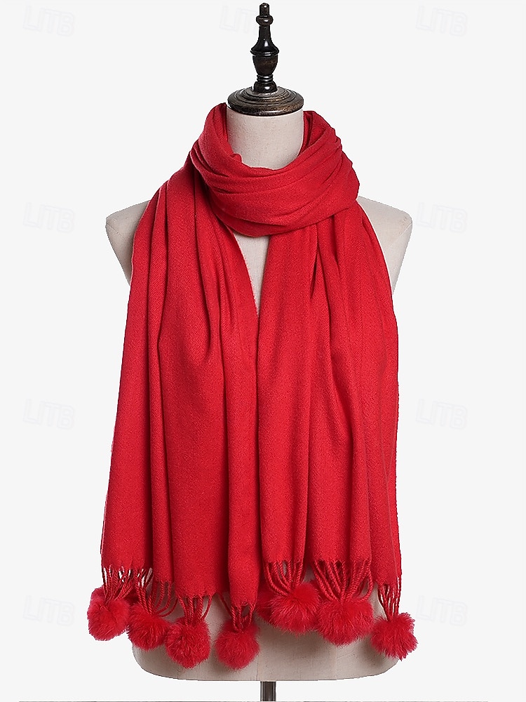 Bufanda roja de invierno para mujer con borlas de pompones: una bufanda acogedora y elegante para el clima frío y los atuendos festivos 2025 - $14.99 –P2