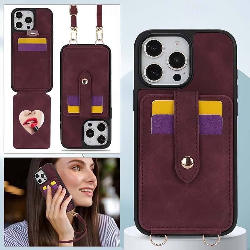 telefono Custodia Per iPhone 16 Pro Max Plus iPhone 15 Pro Max Plus iPhone 14 13 12 Pro Max Plus iPhone 14 Pro Max iPhone 13 12 Pro Max Per retro Con supporto A specchio con cordino Retrò TPU pelle del 2025 a $14.99 -P17