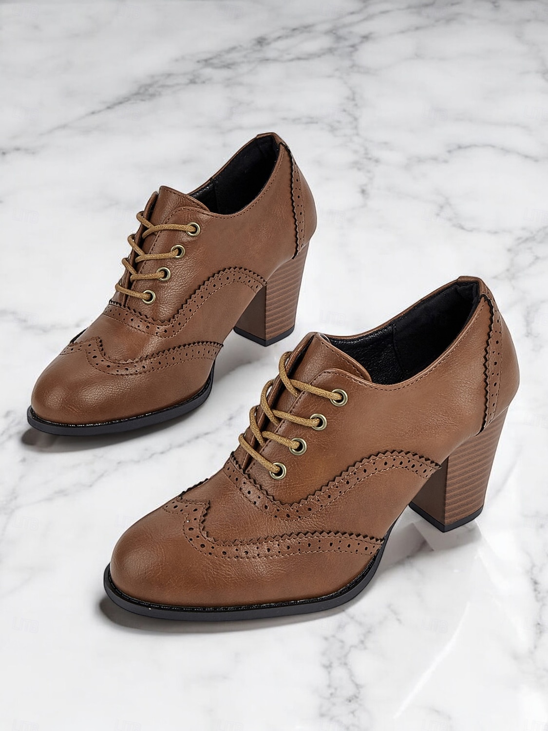 Women's Vintage Lace-Up Brogue Oxford Shoes – Brown Faux Leather