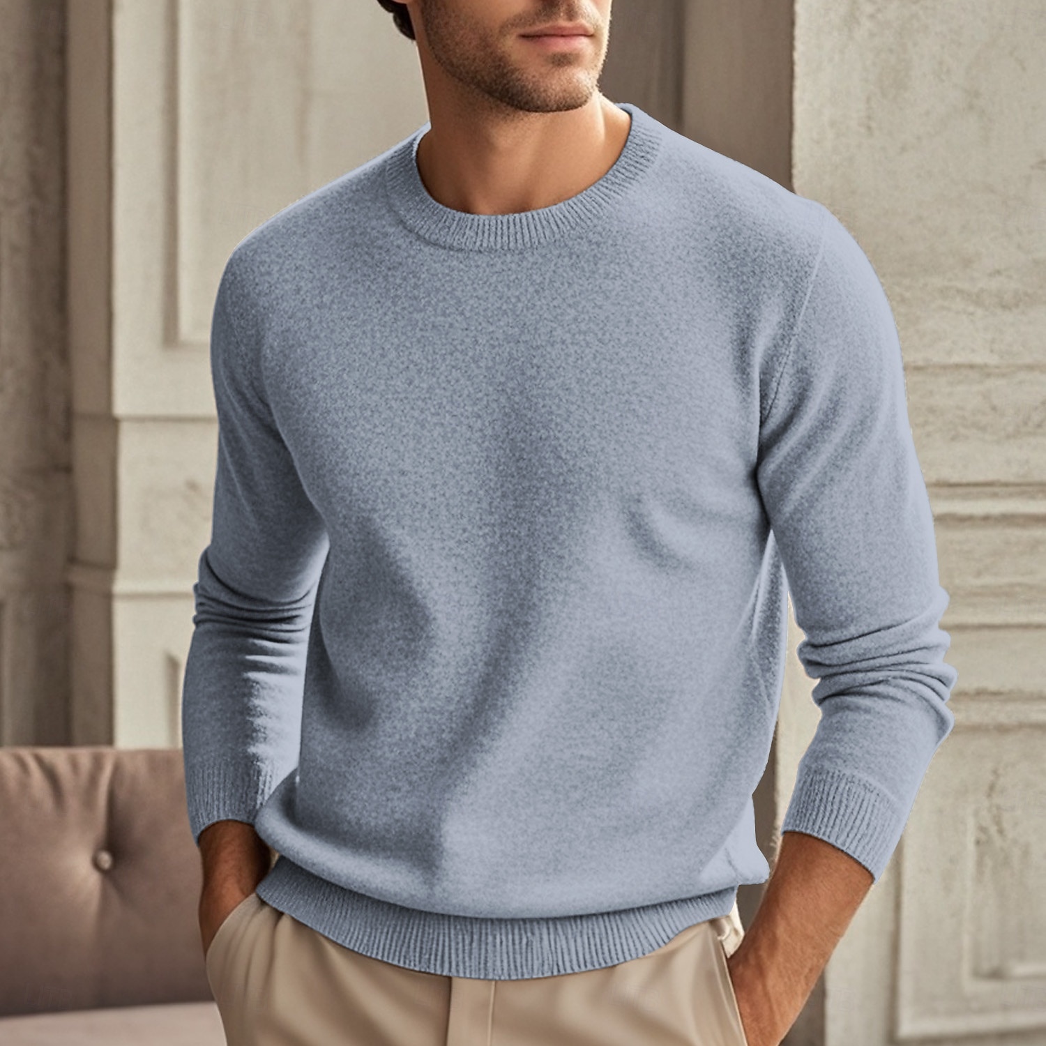 Herren Wollpullover Pullover Kaschmir Kaschmirpullover Strickpullover Gerippt Stricken Standard Strick Glatt Rundhalsausschnitt Modisch Brautkleider schlicht Freizeitskleidung Verabredung Bekleidung 2025 - $25.99 –P4