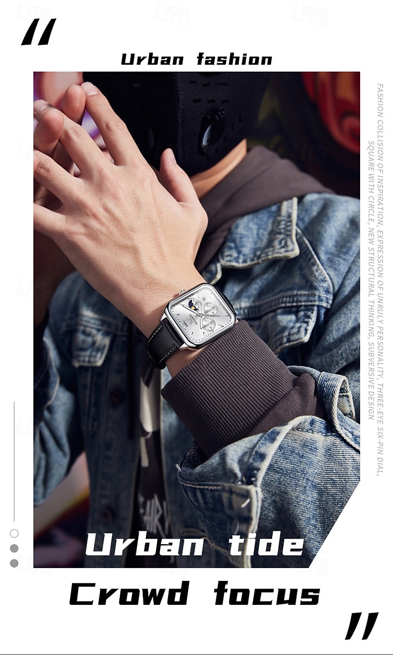 nouvelle marque olevs olevs tendance montres pour hommes cadran carré calendrier lumineux des phases de lune multifonction ceinture en maille à trois yeux montre à quartz à phases de lune de 2025 ? $29.99 –P14