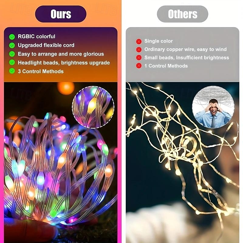 2025年 20m 200 LED USB Bluetooth RGB ストリングライト、ポイントコントロール付き、色が変わるストリング、クリスマスウィンドウデコレーション、DIYシーン、クリスマス&ホリデーライト  コレクション – $22.99 –P7