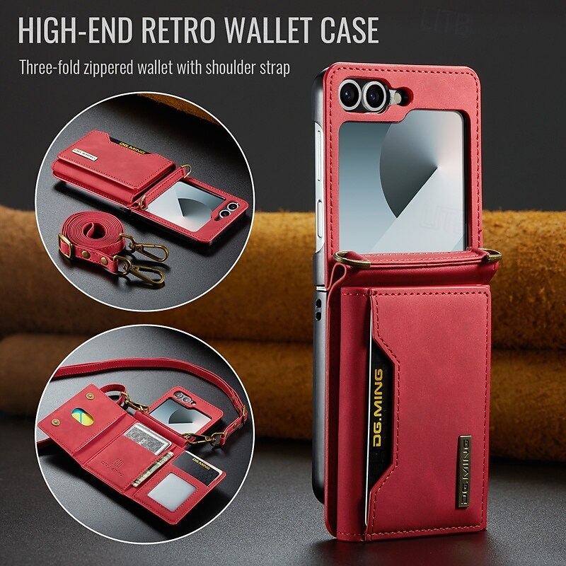 Phone Case For Z Flip 7 Z Flip 6 Z Flip 5 Z Flip 4 Z Flip 3 Back Cover with Stand Holder with Lanyard Card Slot Retro TPU PU Leather 2025 - $18.99 –P1