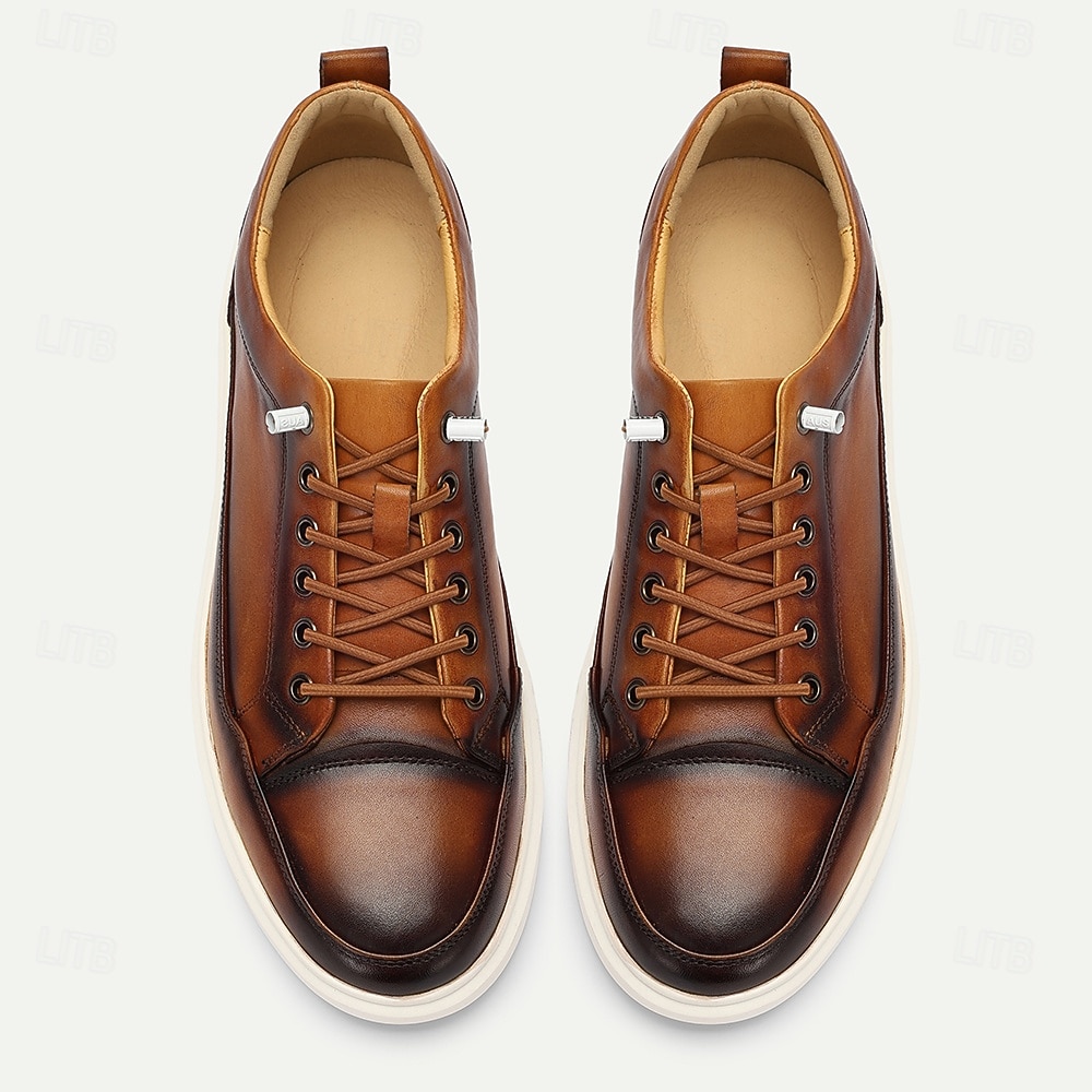 Men's Blue Genuine Leather Casual Sneakers Lace-Up Lightweight Comfort Walking Shoes for Daily Wear, Travel, Commuting, Weekend Outings and Smart Casual Style 2026 - $94.99 –P3