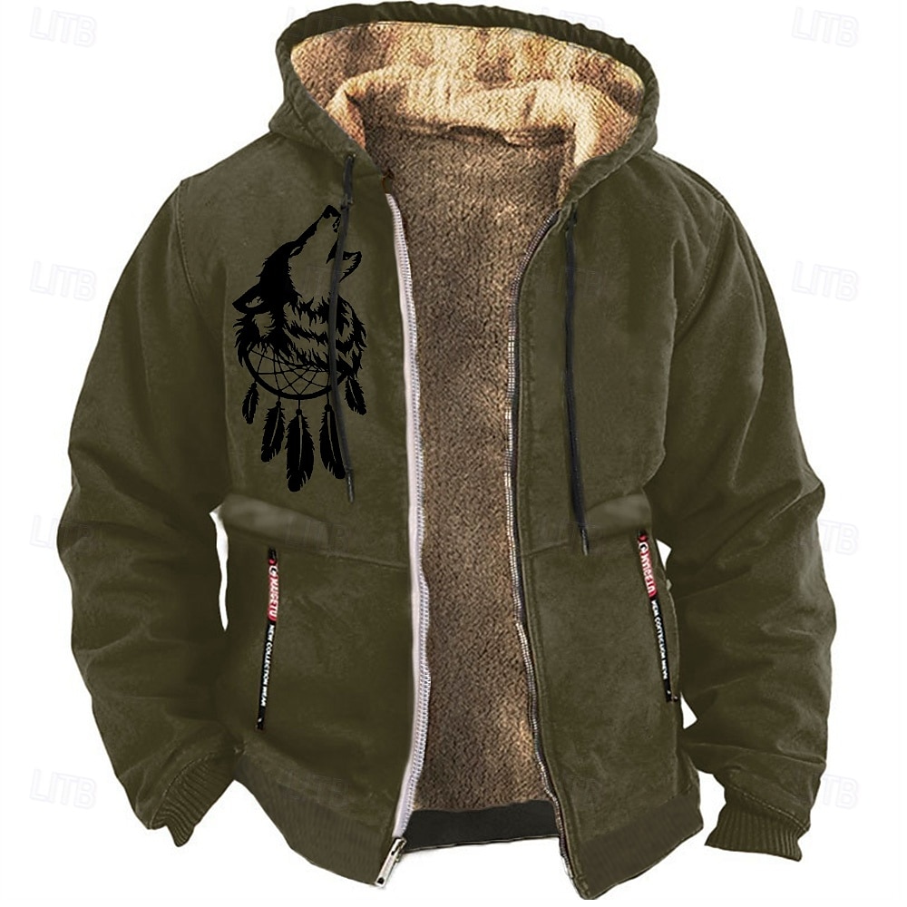Hombre Lobo Vellón Sudaderas Manga Larga Sudaderas Con Capucha Diario Caza Otoño Invierno Negro Azul Piscina Marrón Ropa Diseñador Impresión gráfica S M L XL XXL XXXL 2025 - $35.99 –P3