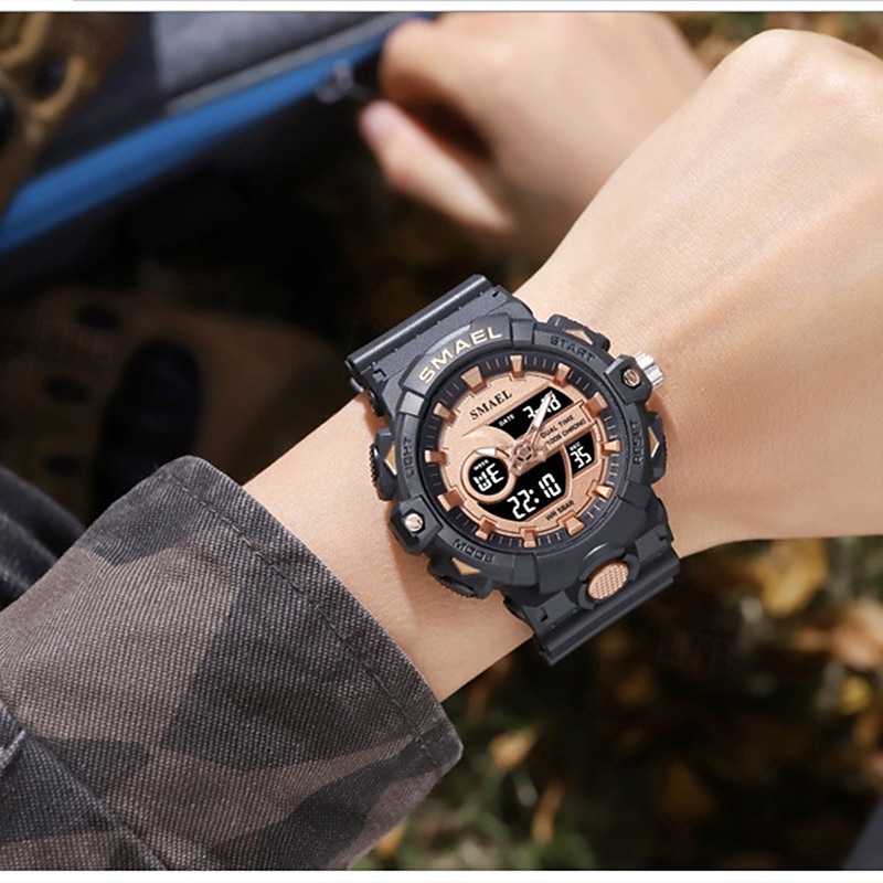 Reloj electrónico de cuarzo Smael de nueva moda para hombre, con decoración deportiva y de ocio, luz nocturna, resistente al agua, calendario, pantalla semanal, reloj despertador para hombre 2025 - $27.99 –P10