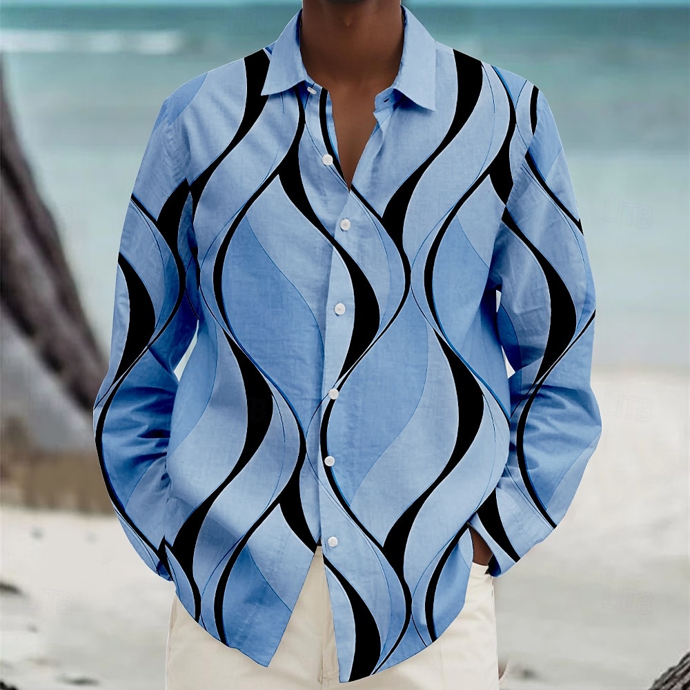 Miesten Geometrinen Geometrinen printti Rantapaita Button Up paita Pitkähihainen Havaijilainen Vapaa-aika Loma Päivittäin Syksy Talvi Kevät kesä Sänkyjen avaus Kauluspaidat Painike ylös 3D-tulostus 2025 - $25.99 –P2