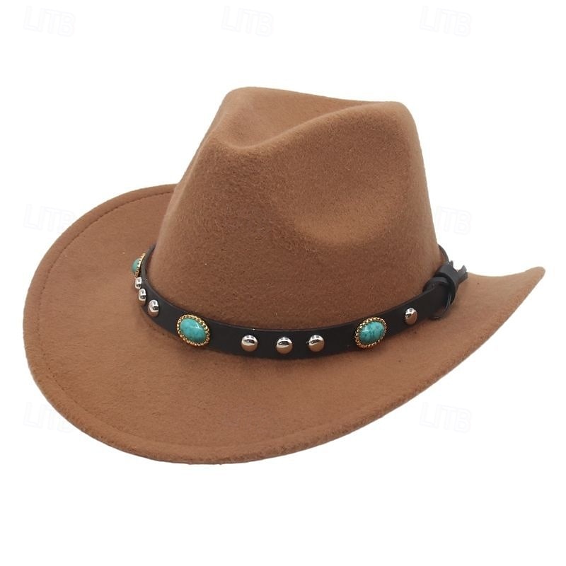 Men's Kentucky Derby Hat Sun Hat Cowboy Hat Fedora Trilby Hat Black Red Woolen Vintage Style Fashion 18th Century State of Texas Daily Theme Party Solid / Plain Color Sunscreen Cosplay 2025 - $12.99 –P5