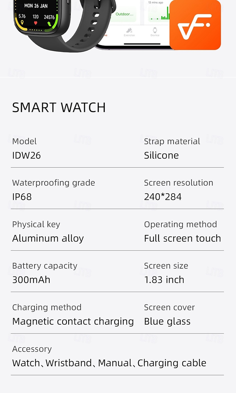 696 IDW26 Smart Watch 1.83 inch Smart Band Fitness Bracelet Bluetooth Call Reminder Sleep Tracker Heart Rate Monitor Compatible with Android iOS Women Men Hands-Free Calls Message Reminder IPX-0 40mm 2025 - $45.99 –P10