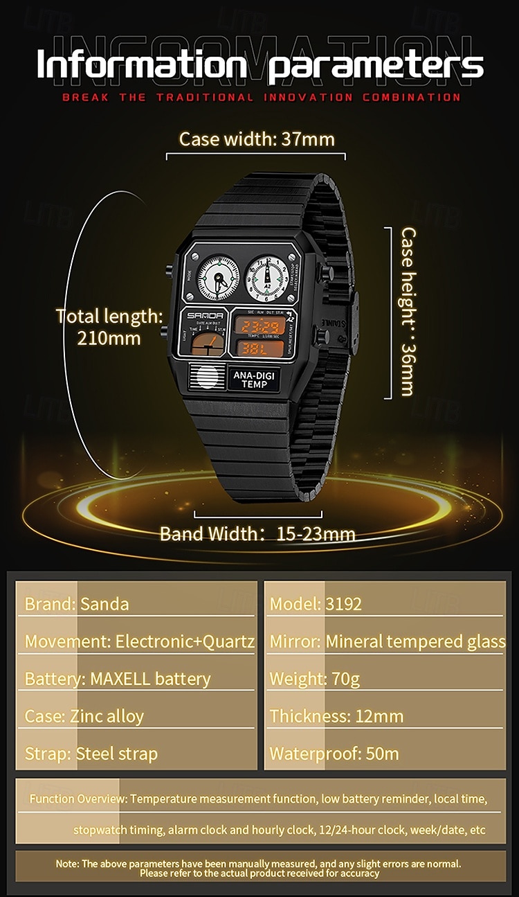SANDA Men Digital Watch Sports Fashion Casual Business Minute Repeater Stopwatch Alarm Clock Waterproof Steel Watch 2026 - $48.99 –P8