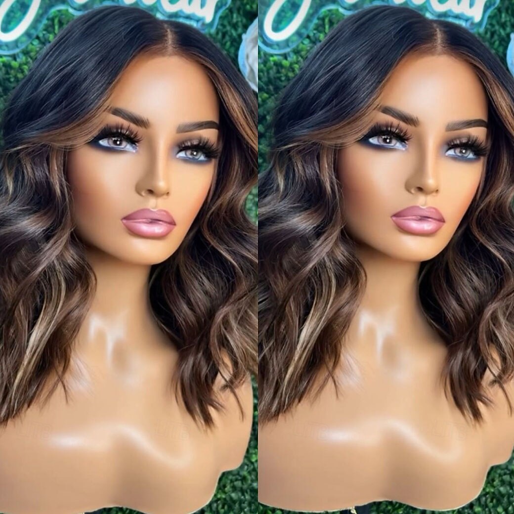 Cabelo humano remy 13x4 Lace Front Peruca Bob curto Cabelo Brasileiro Ondulado Multi Cores Peruca 130% 150% Densidade do Cabelo Suave Cabelo com Luzes / Reflexos Sem cola Pré-depenado Para Feminino de 2025 por $294.69 –P2