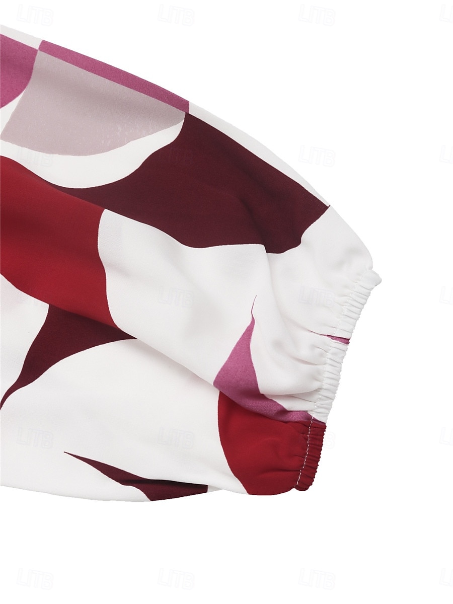 Dames Overhemd Blouse Geometrisch Casual Lange mouw Gekerfde nek Normale tops Dagelijks Afdrukken Zwart Wijn Herfst Winter 2025 - $29.99 –P7