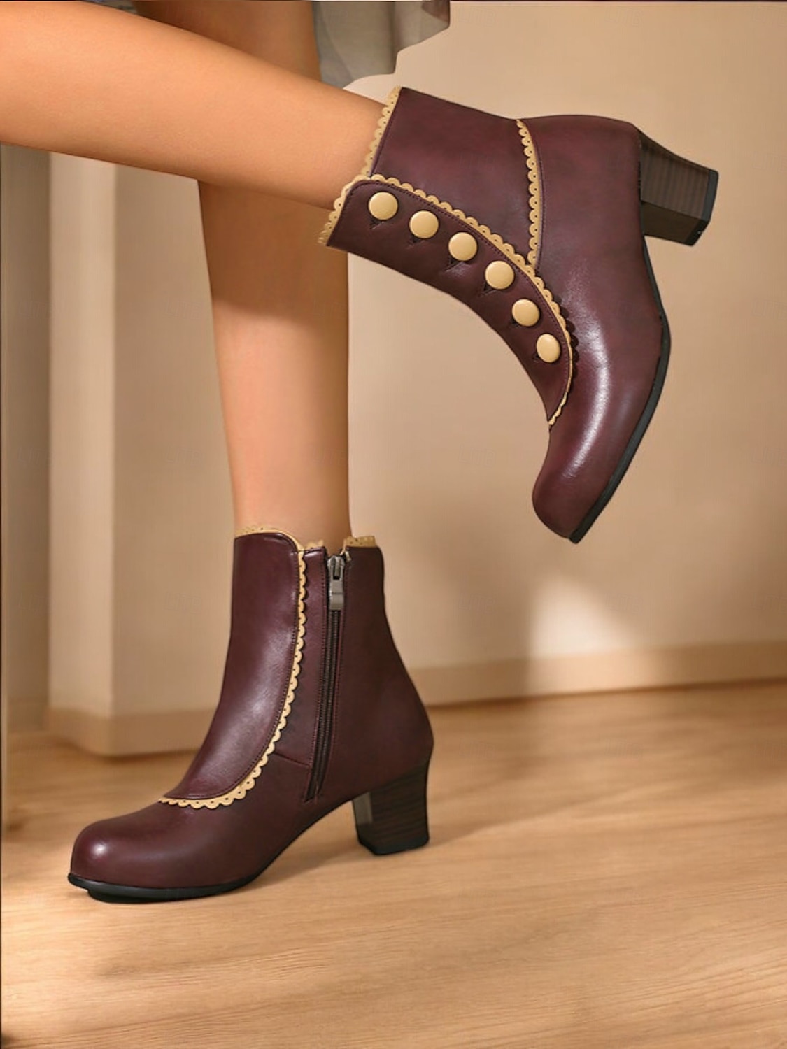 Victorian Vintage Green Leather Ankle Boots for Women – Retro Button Design with Scalloped Trim, Perfect for Fall Fashion 2025 - $64.99 –P4