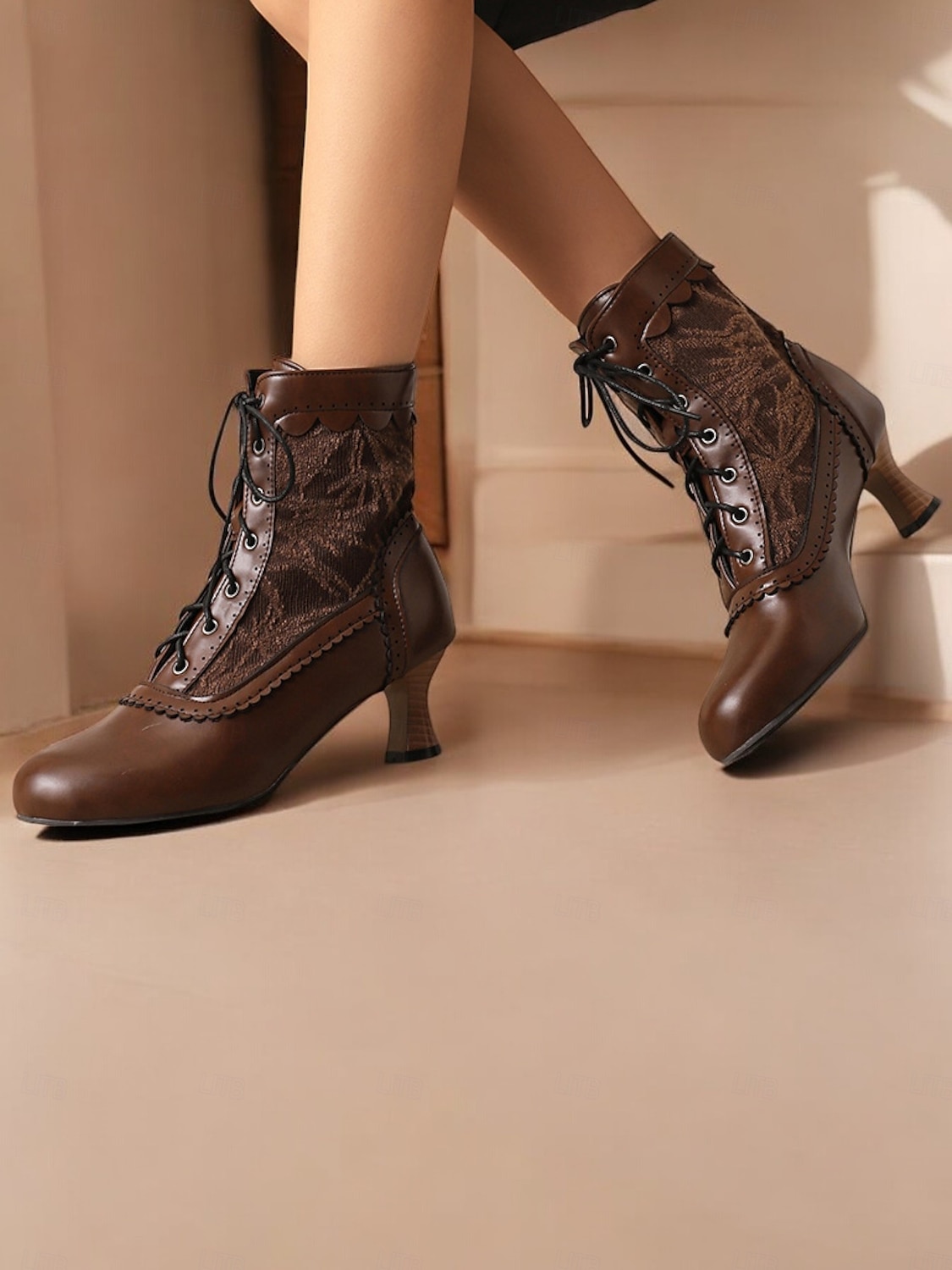 Women's Brown Lace-Up Victorian Ankle Boots with Lace Design and Kitten Heel – Vintage Style for Cosplay or Everyday Wear 2025 - $59.99 –P5