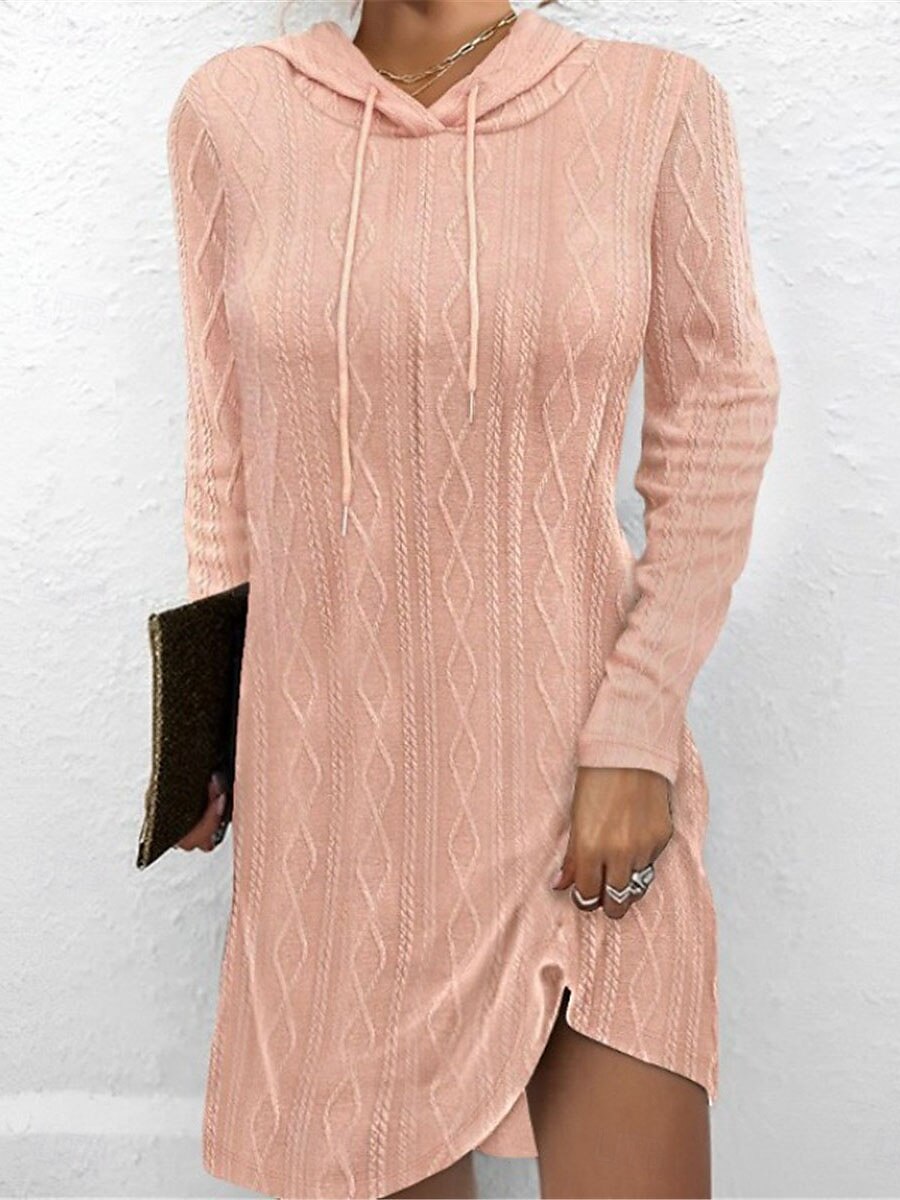 Per donna Abito maglione Informale Morbido Colore puro Cavi Con cappuccio Lavorato a maglia Manica lunga Maglie lunghe Maglia Esterno Giornaliero Fine settimana Nero Rosa Autunno Inverno del 2025 a $29.99 –P1