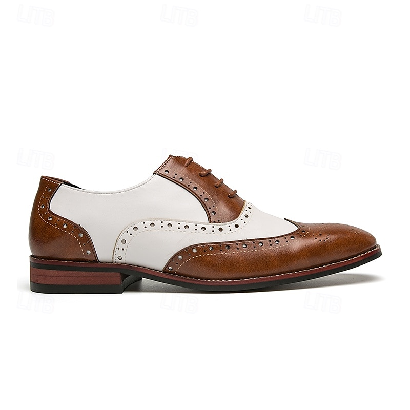 Zapatos Oxford con punta de ala en marrón y blanco para hombre, zapatos de vestir vintage de cuero genuino inspirados en Gatsby para fiestas, bodas y eventos formales de la década de 1920. 2026 - $59.99 –P2